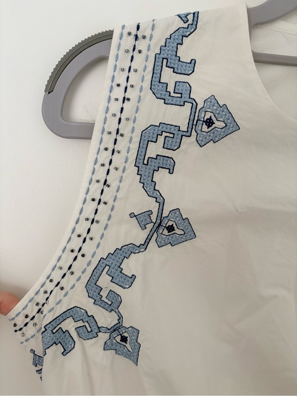 Zara Grecian Inspired White and Blue Embroidered Sleeveless Midi Dress NWOT - Picture 5 of 14